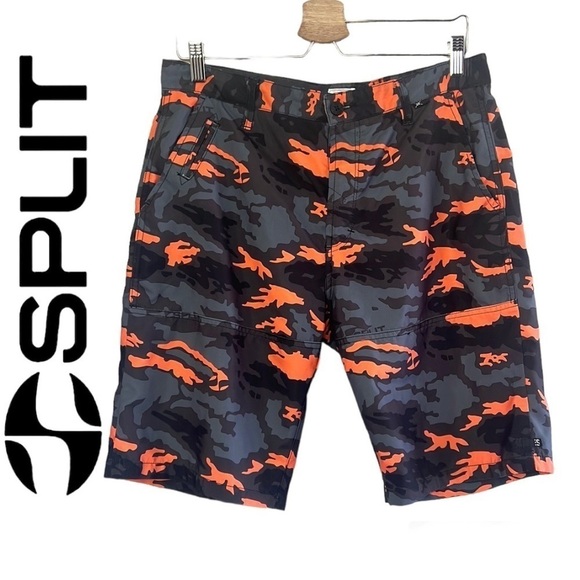 Split Orange/Black And Gray Como Surfer Skater Shorts Size 32 - Picture 1 of 15